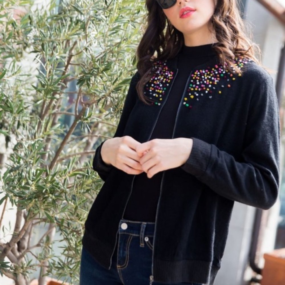 THML Black Pom Confetti Cardigan Sweater